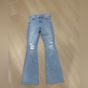 Mother Light Blue Distressed Flare Jeans The Weekender Free Hugs